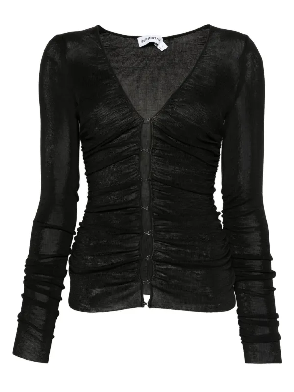 Self-Portrait Button-detailed Long-sleeve T-shirt in Black