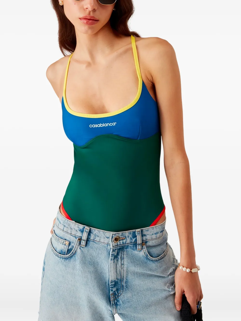 Casablanca cross-back swimsuit Groen