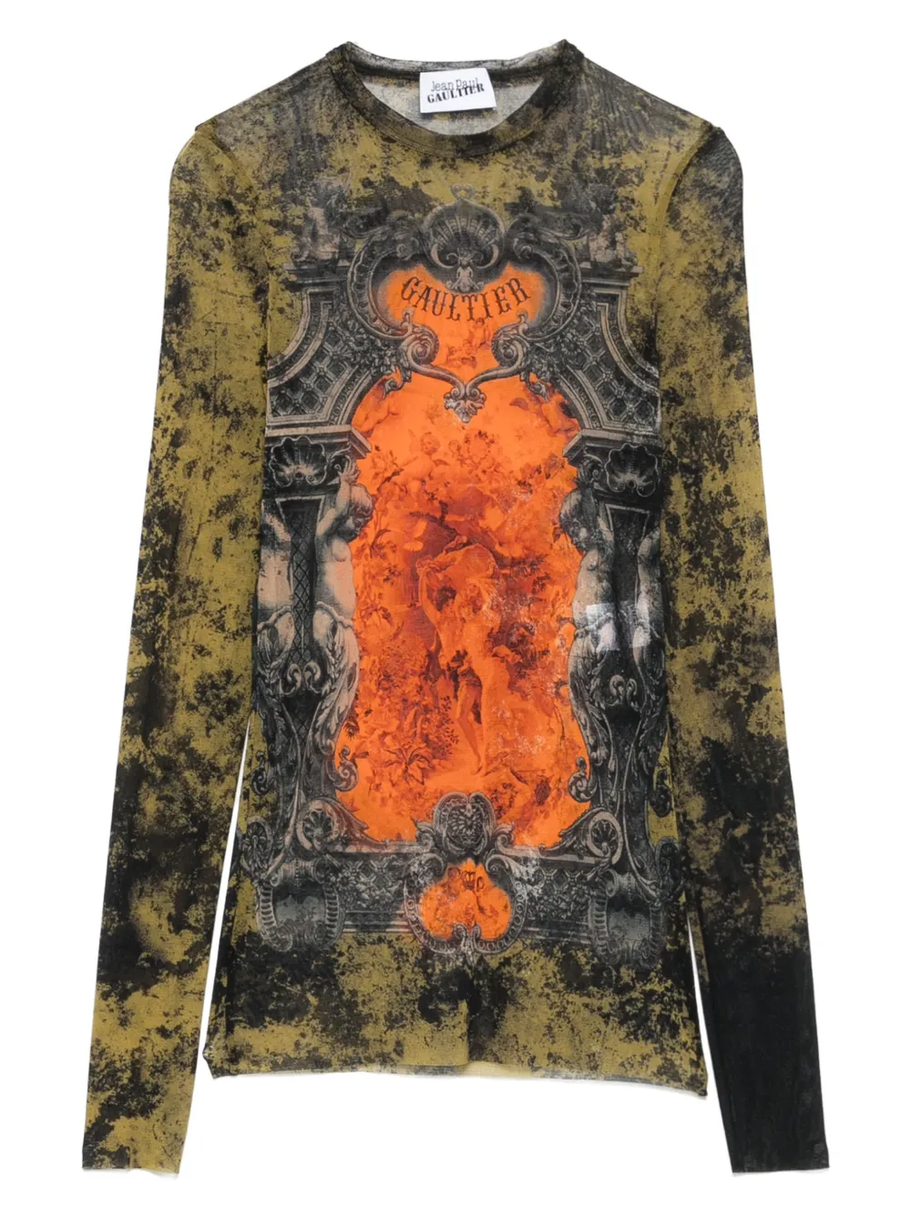 Jean Paul Gaultier Women Medaillon Print Mesh Long Sleeves Top In Multi