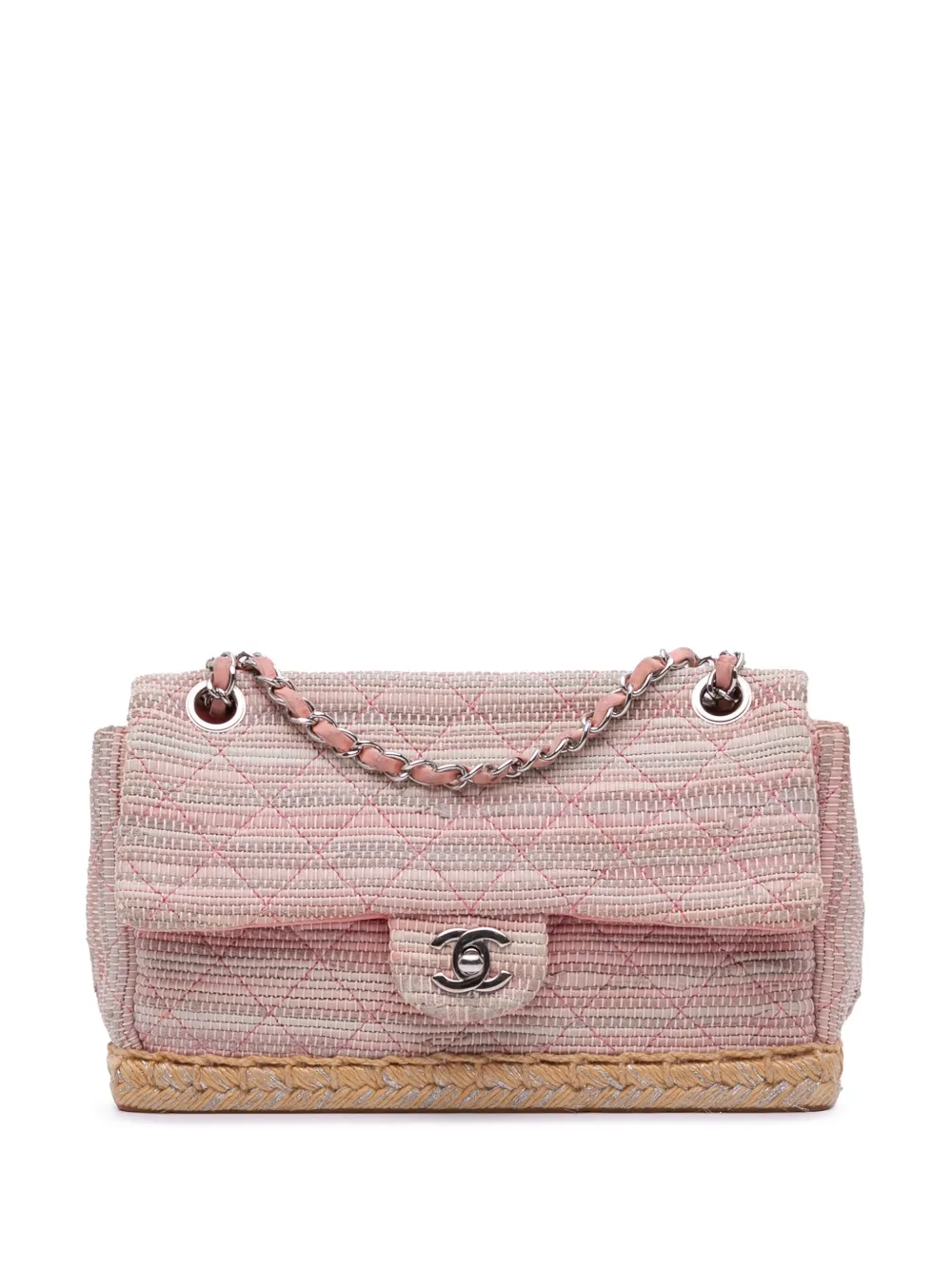 CHANEL Pre-Owned 2010-2011 Quilted Tweed Espadrille Chain Flap CHANEL Pre-Owned 2010-2011 Quilted Tweed Espadrille Chain Flap