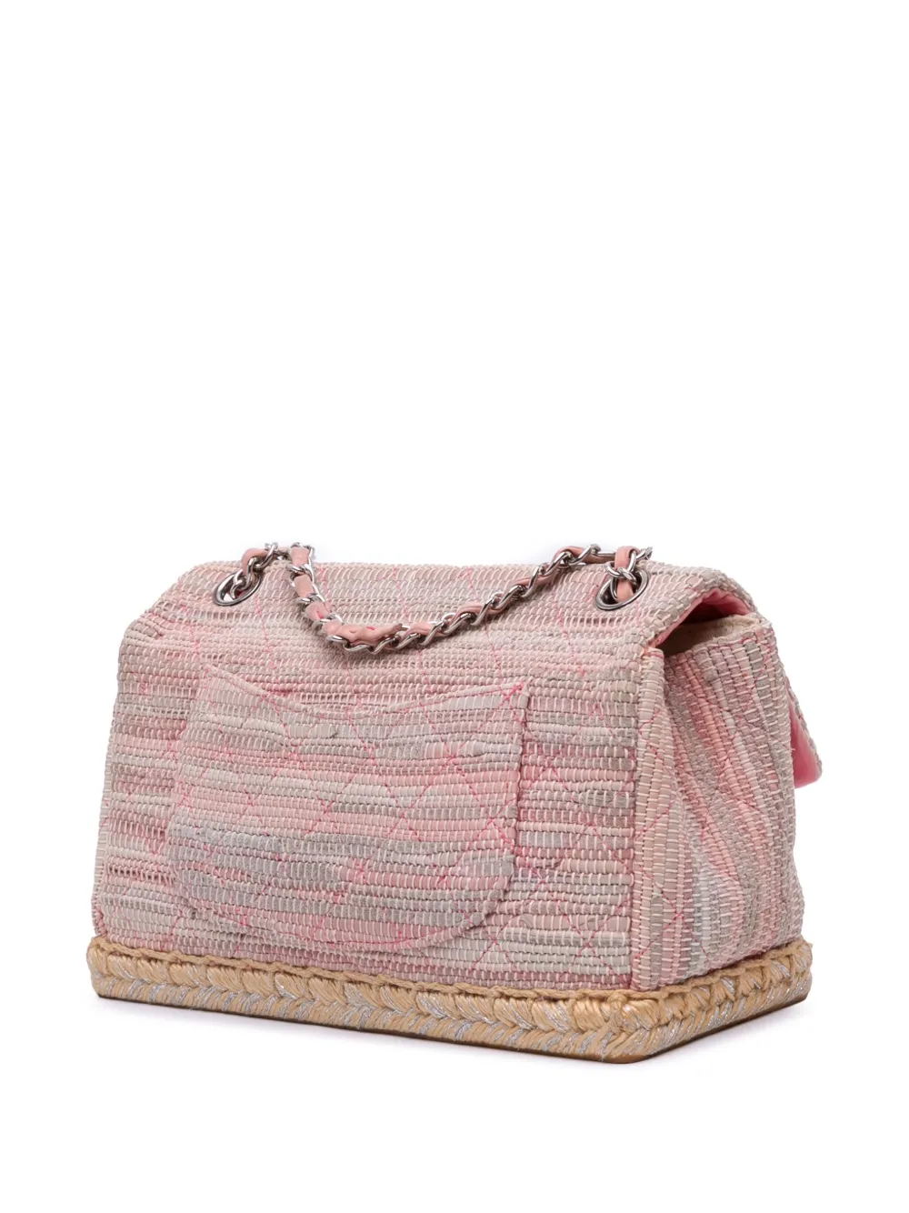 Pre-owned Chanel 2010-2011 Quilted Tweed Espadrille Chain Flap Shoulder Bag
