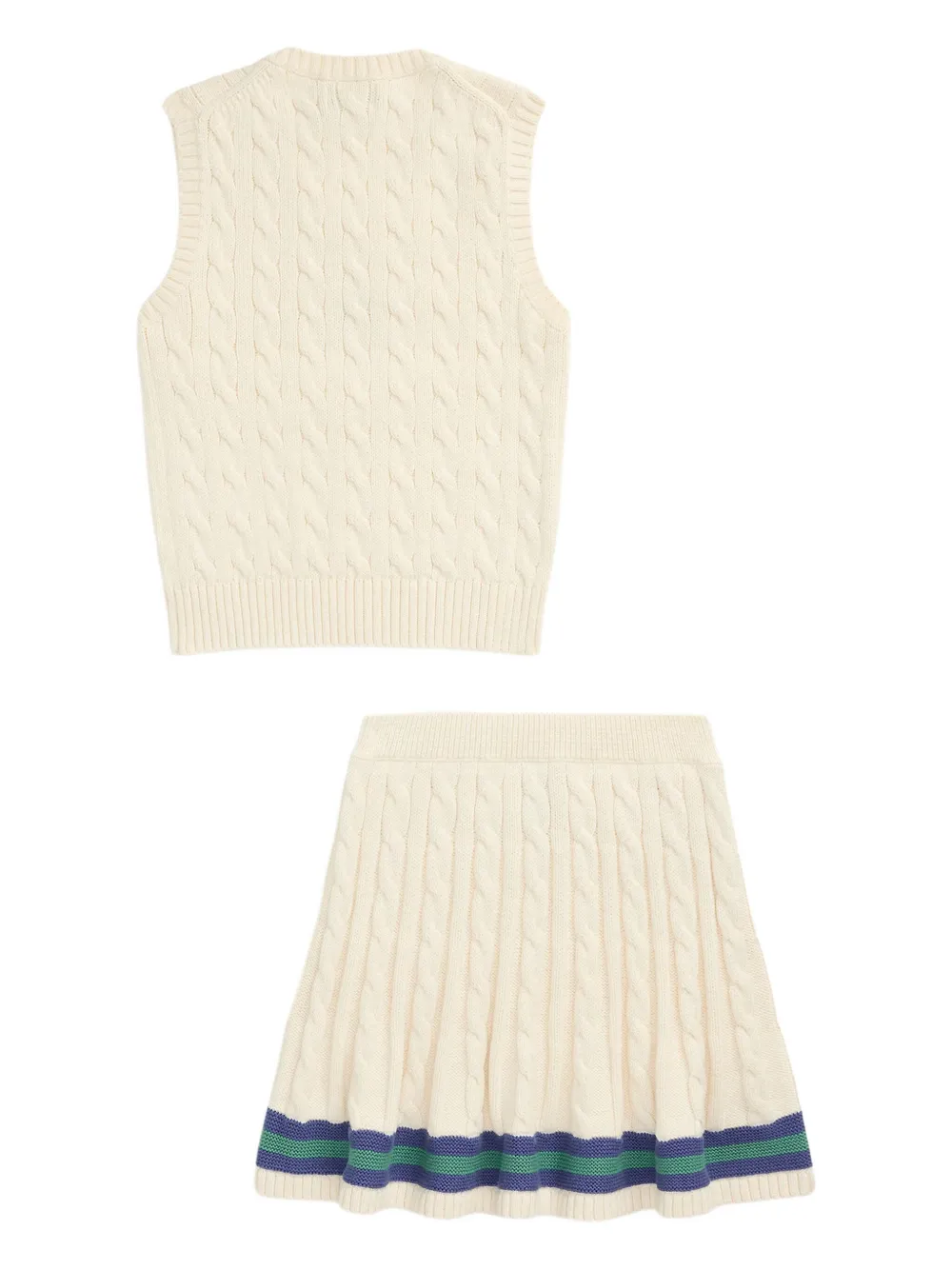 POLO RALPH LAUREN KIDS Kabelgebreide top en rok Wit