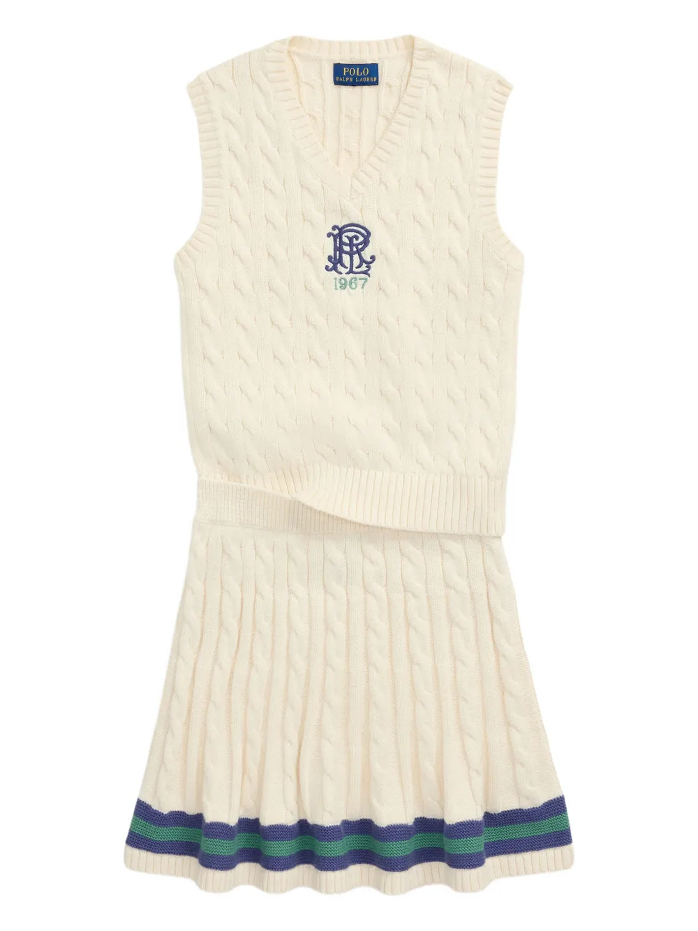 POLO RALPH LAUREN KIDS Kabelgebreide top en rok Wit