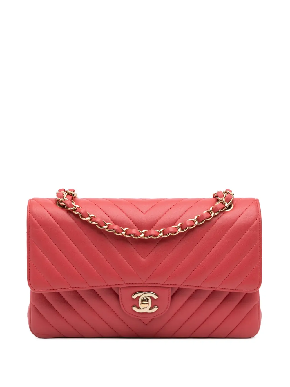 Pre-owned Chanel 2017-2018 Medium Classic Chevron Lambskin Double Flap Shoulder Bag