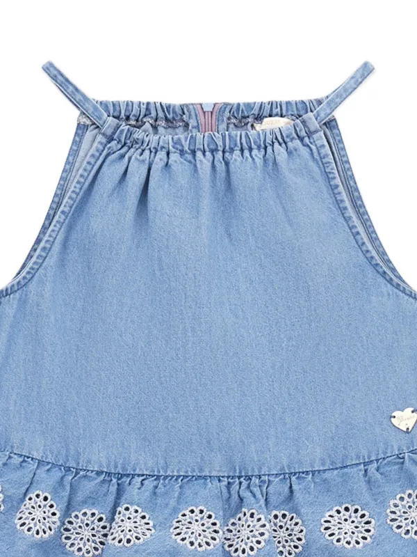 guess kids scalloped tiered denim dress - Blue guess kids scalloped tiered denim dress - Blue