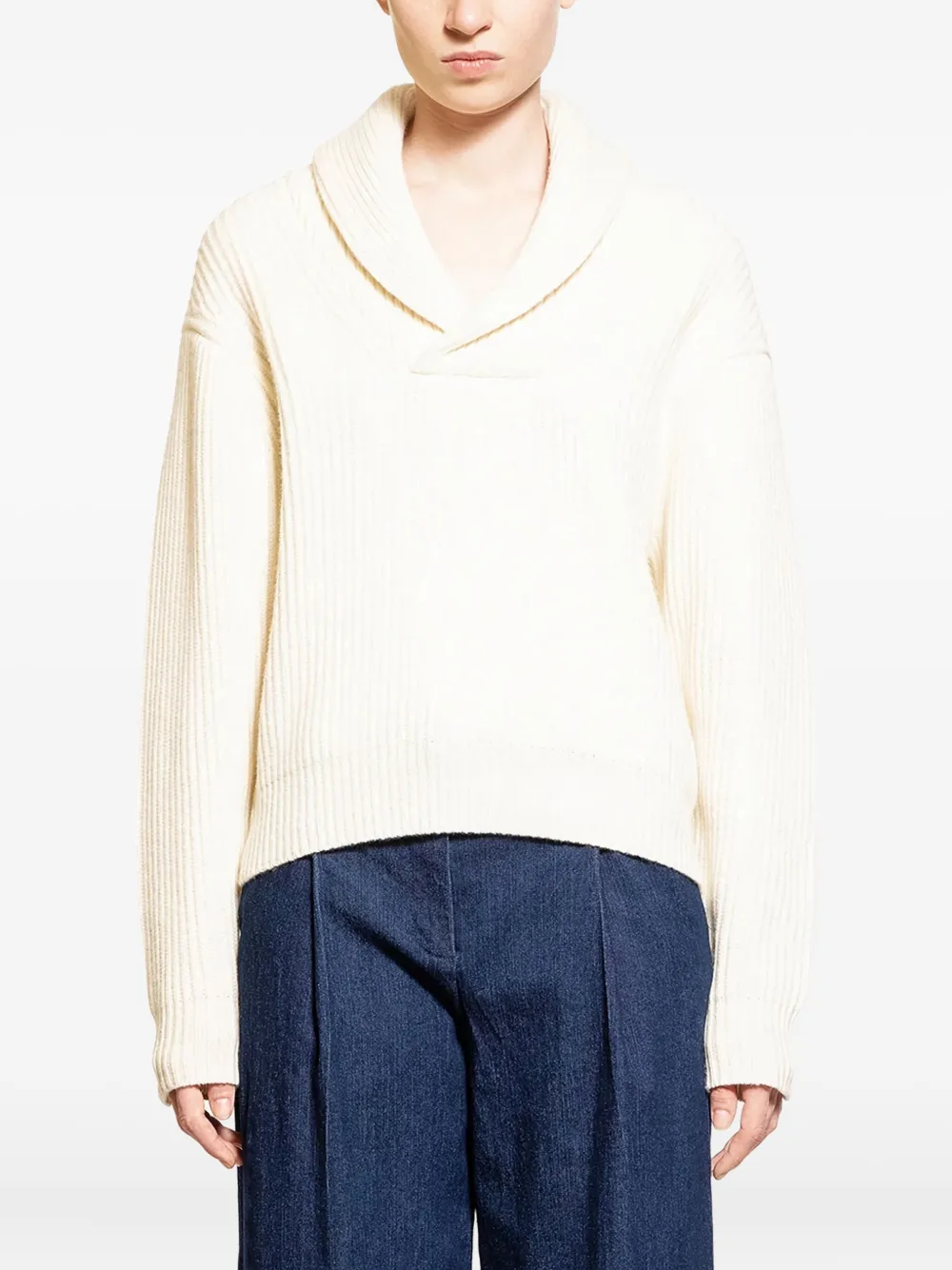 The Garment Ribbed Shawl-collar Sweater In Neutral