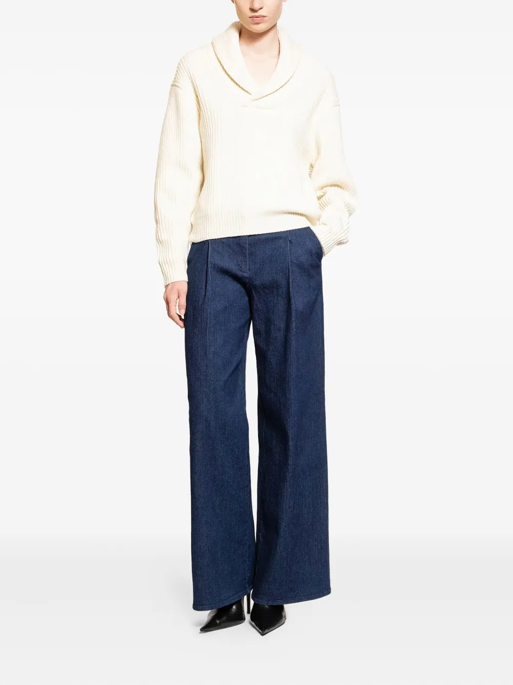 The Garment Ribbed Shawl-collar Sweater In Neutral
