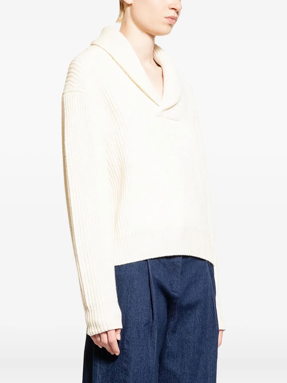 The Garment Ribbed Shawl-collar Sweater In Neutral