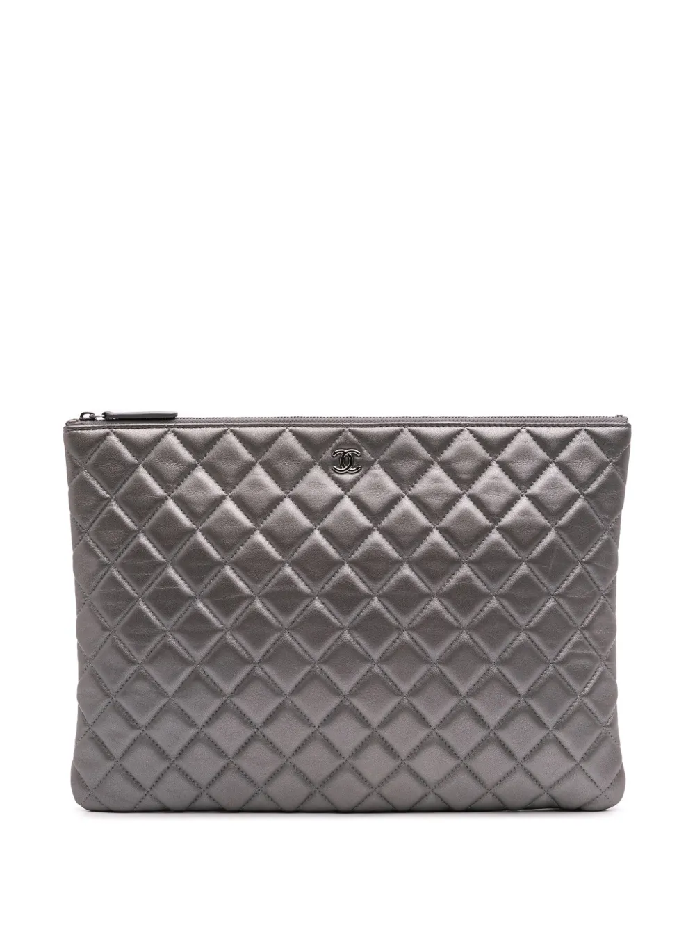 Pre-owned Chanel 2016-2017 Large Quilted Lambskin O Case Clutch Bag