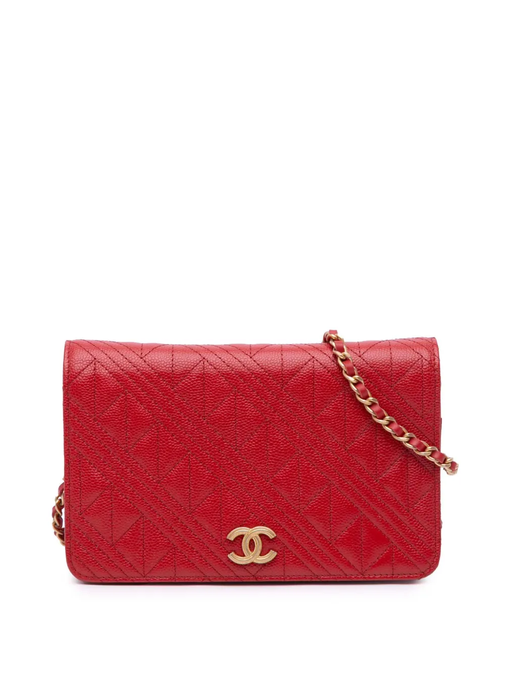 Pre-owned Chanel 2018 Cc Mixed Quilt Caviar Wallet On Chain Crossbody Bag