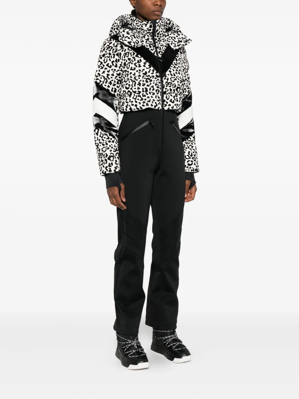 Mackage Satory-flp Leopard-print Ski Jumpsuit In Black