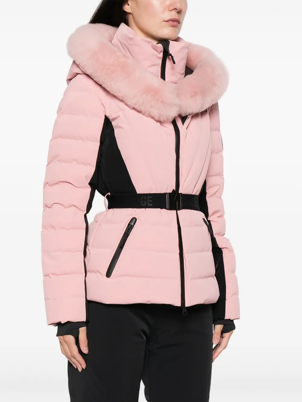 Mackage Elita-shr Fur Belted Ski Jacket In Pink