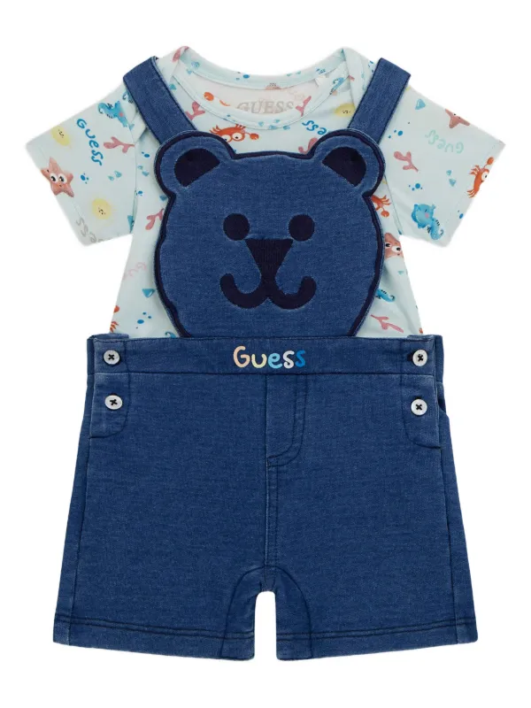 Guess Kids ベアアップリケ デニムオーバーオール セット
