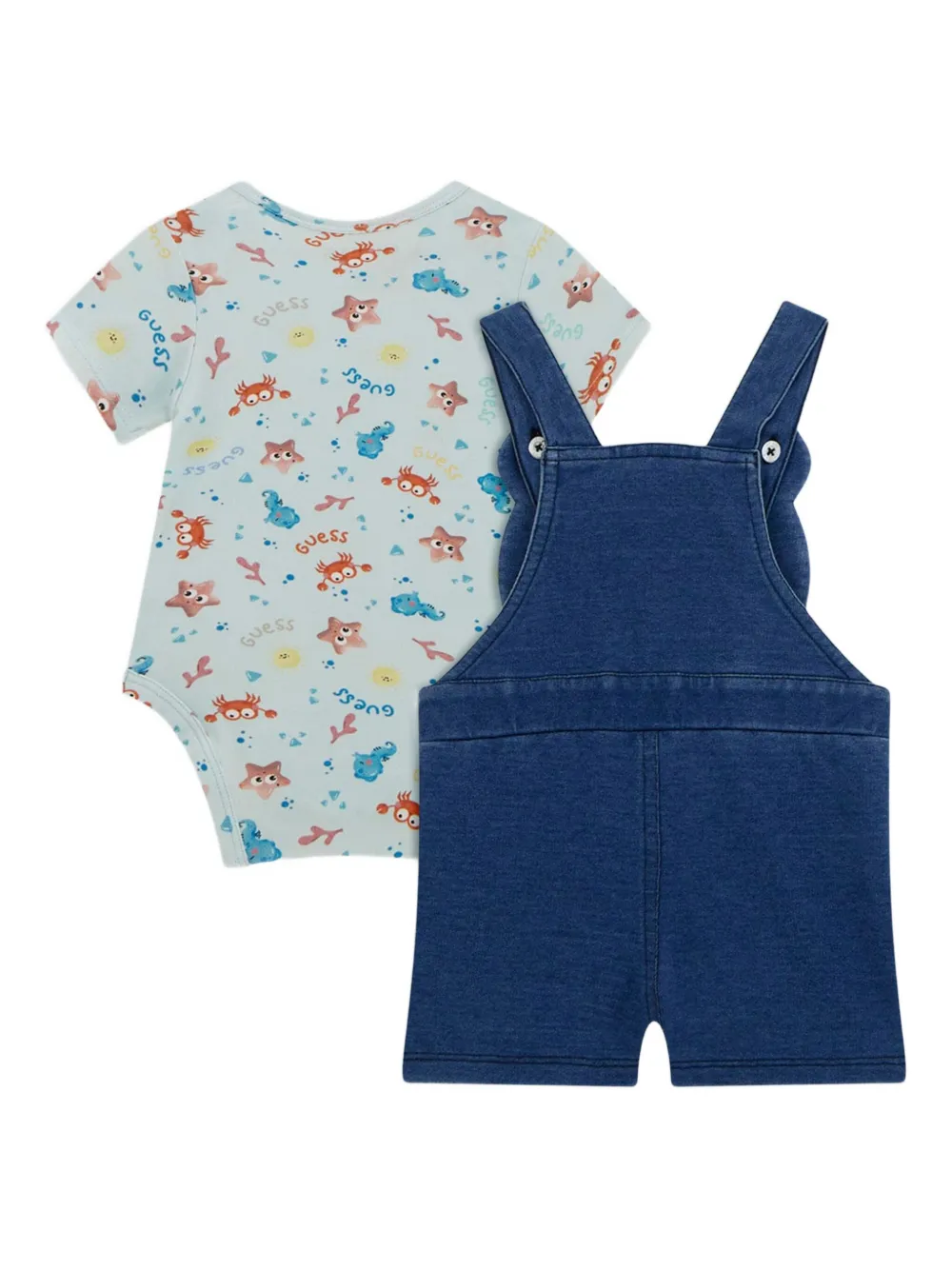 guess kids Spijkertuinbroek met beerapplicatie Blauw