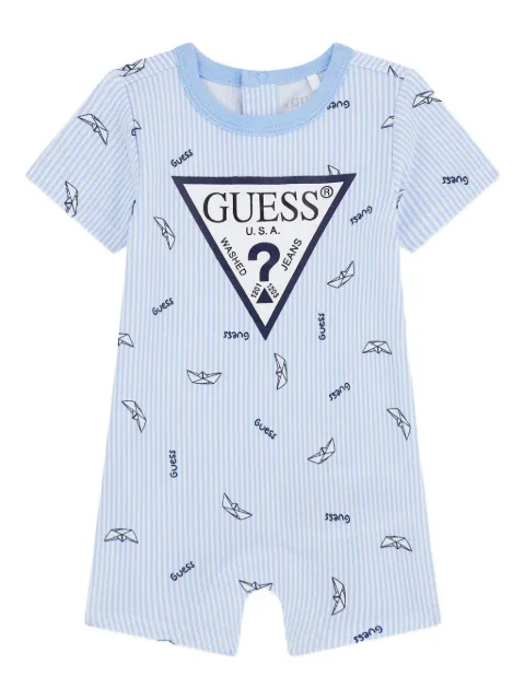 guess kids striped logo-print romper