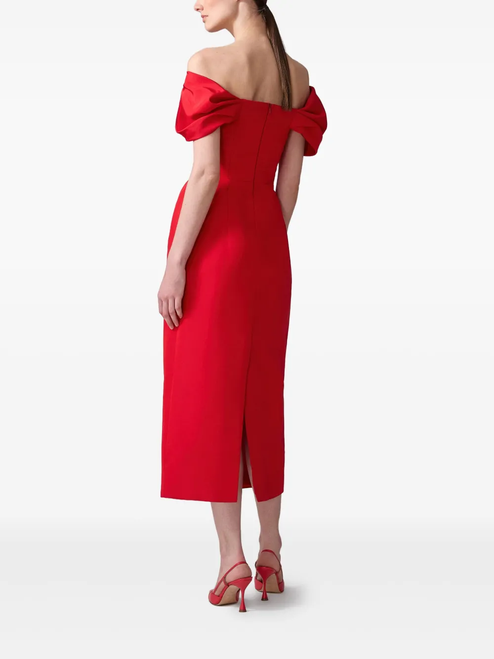 Carolina Herrera Off-shoulder midi-jurk Rood