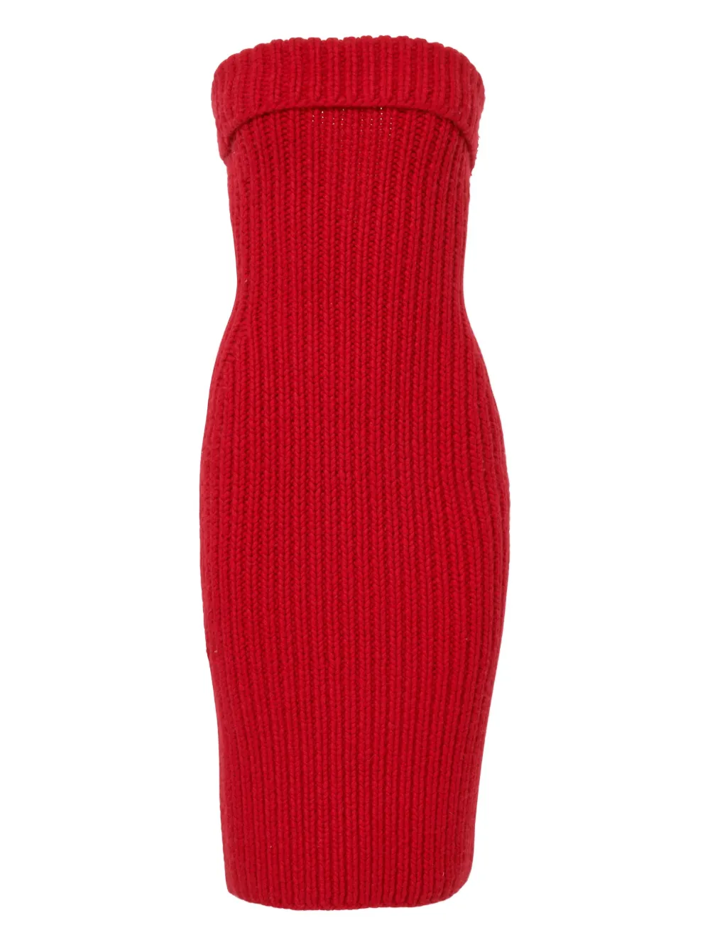 Carolina Herrera Ribgebreide midi-jurk Rood