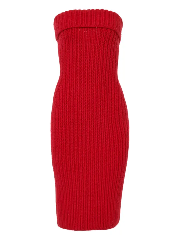 strapless open back dress Lidia Rib Knit A-Line Mini Dress in scarlet red main image 1