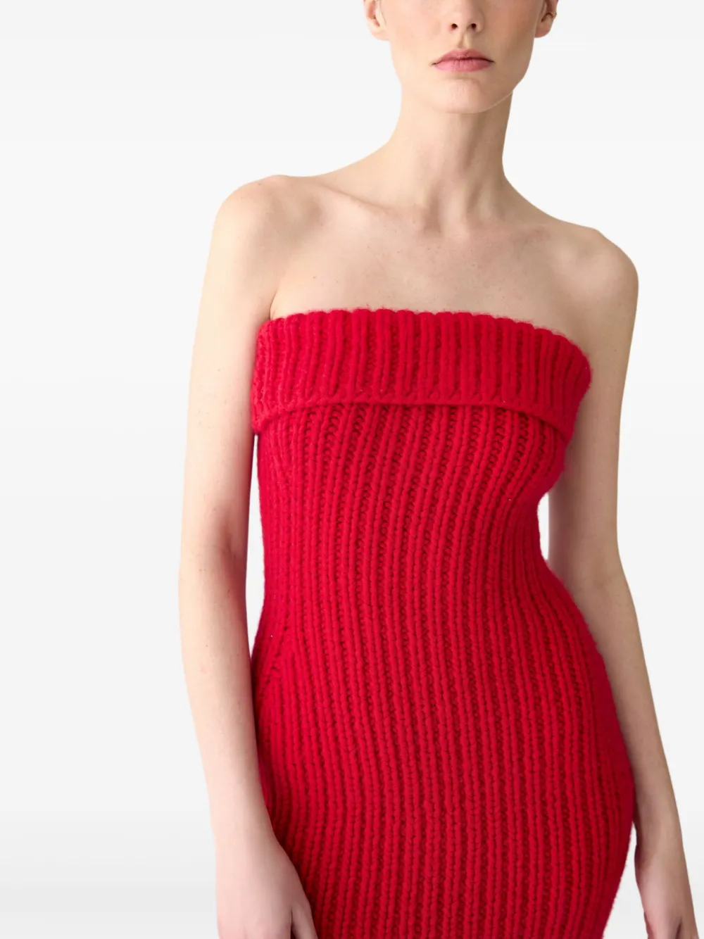 Carolina Herrera Ribgebreide midi-jurk Rood