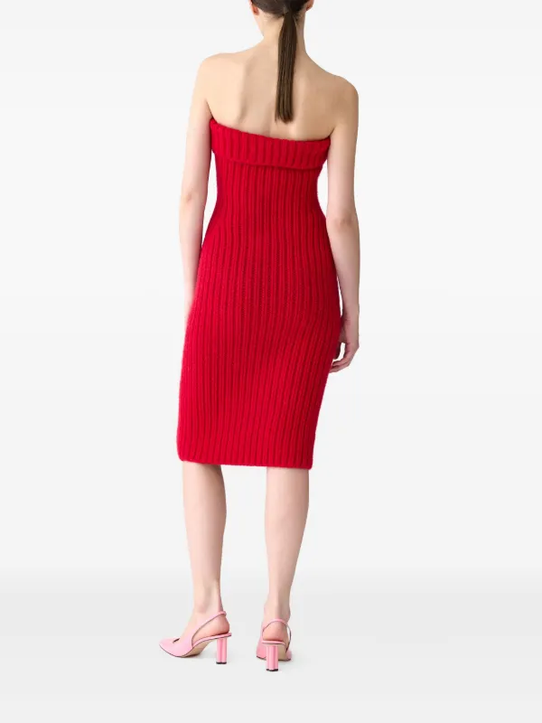 knee length dresses for ladies Red Ribbed Wrap Midi Dress