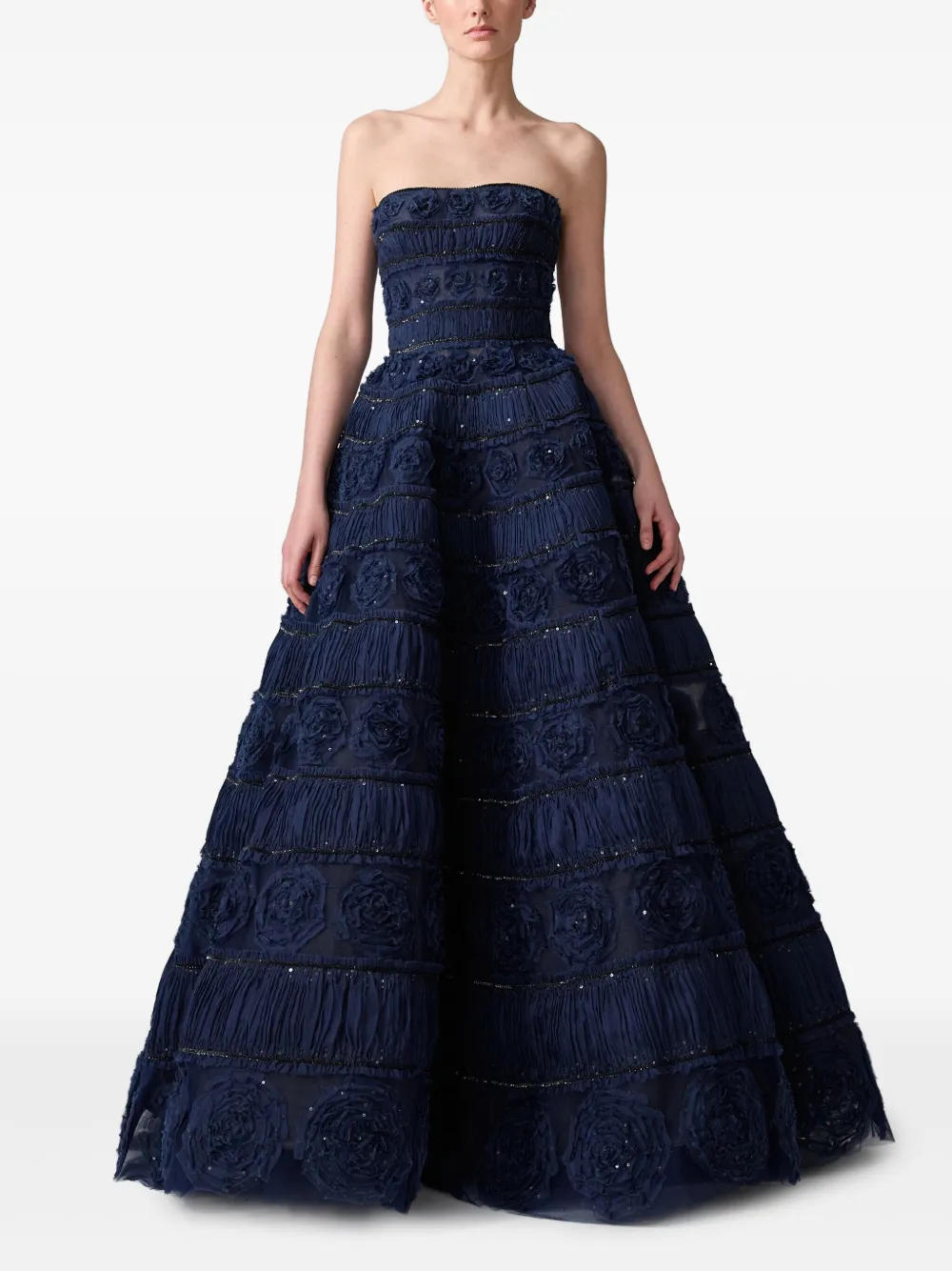 Carolina Herrera Avondjurk met borduurwerk - Blauw