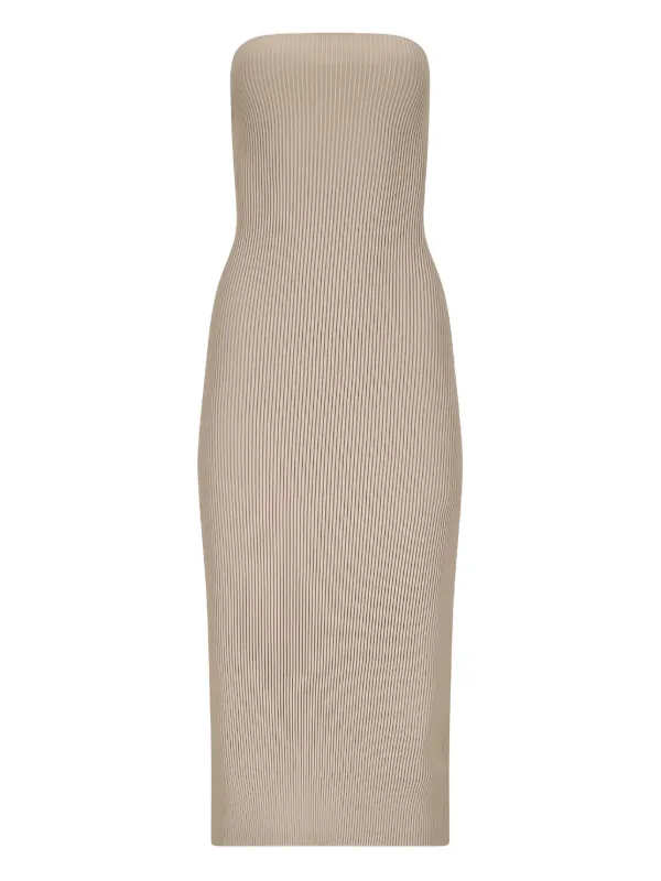 beige ribbed midi dress Oatmeal Eva Rib Knit Midi Dress | WHISTLES