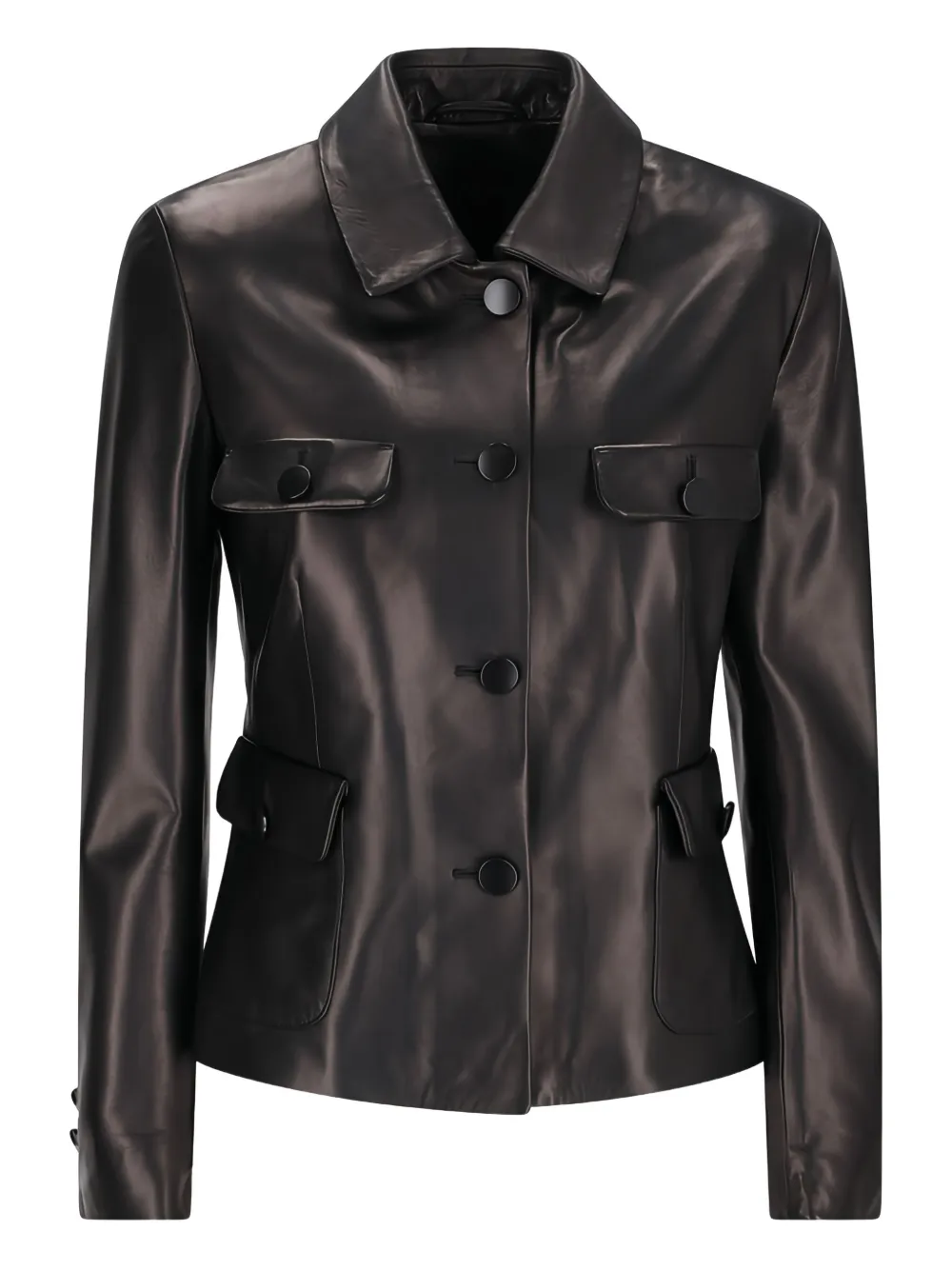 button-fastening flap-pocket leather jacket