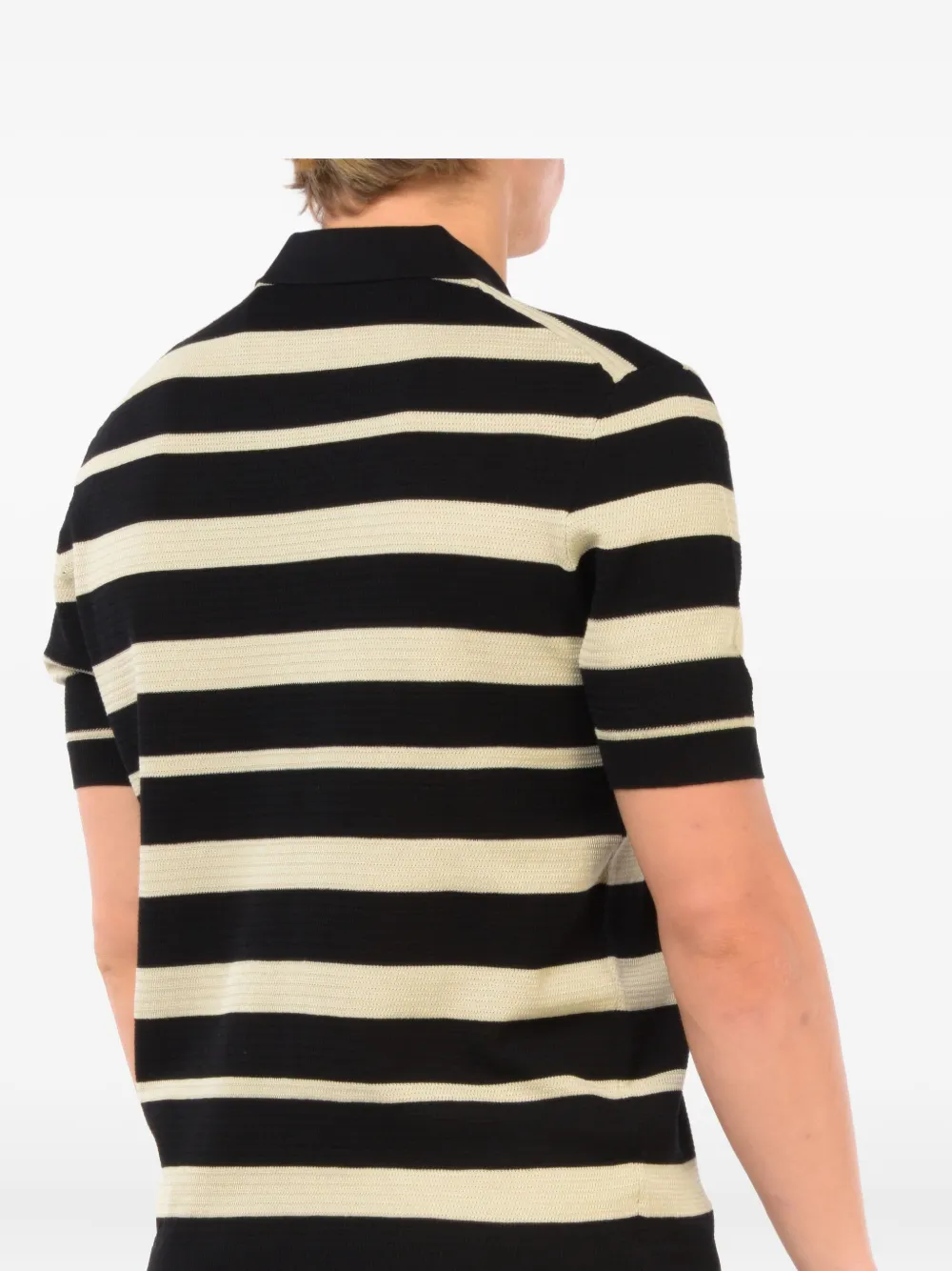 Hosio Gestreept poloshirt - Zwart