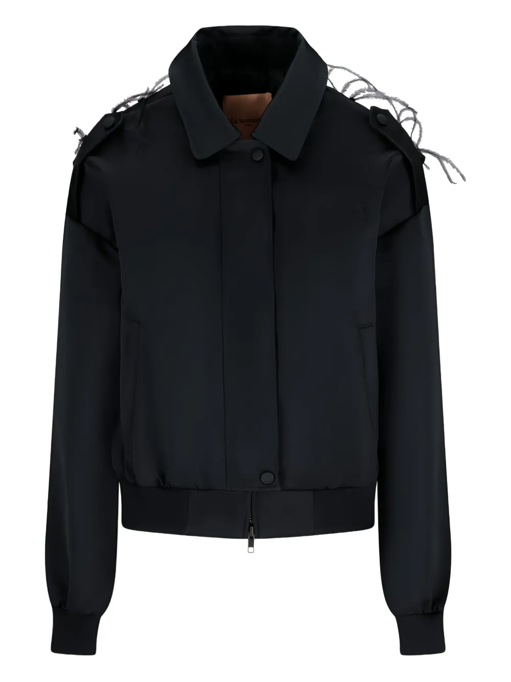 feather-trimmed bomber jacket