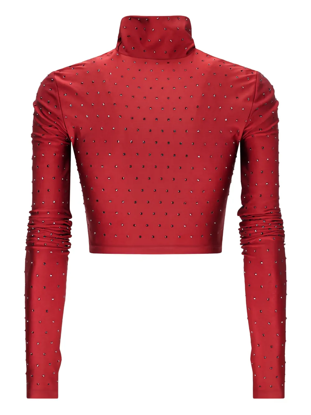 The Andamane Orchid Crystal-embellished Turtleneck Top In Red