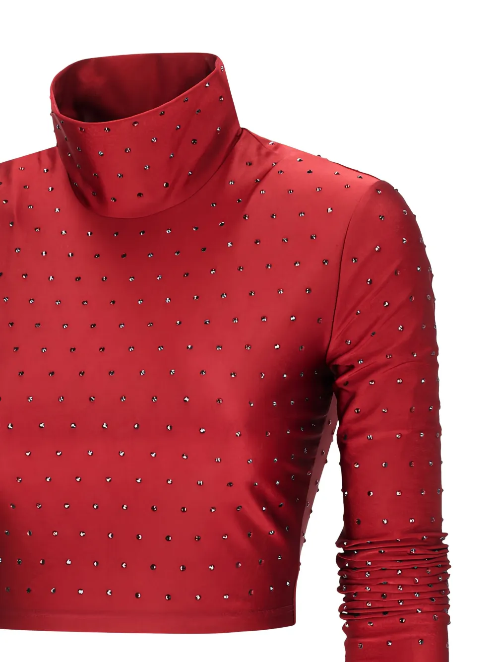 The Andamane Orchid Crystal-embellished Turtleneck Top In Red