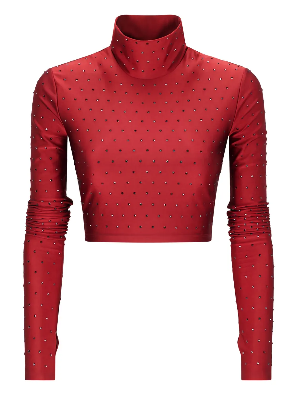 The Andamane Orchid Crystal-embellished Turtleneck Top In Red