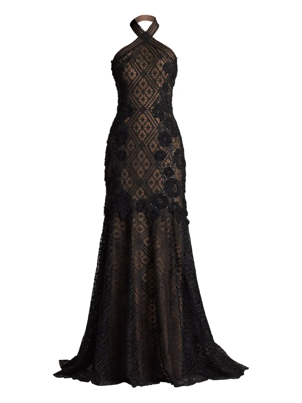 beaded lace evening gown