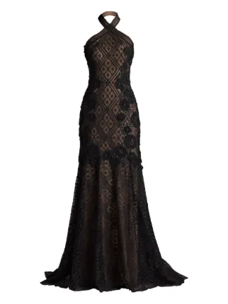 Tadashi Shoji Beaded Lace Evening Gown | Black | FARFETCH Tadashi Shoji Beaded Lace Evening Gown | Black | FARFETCH