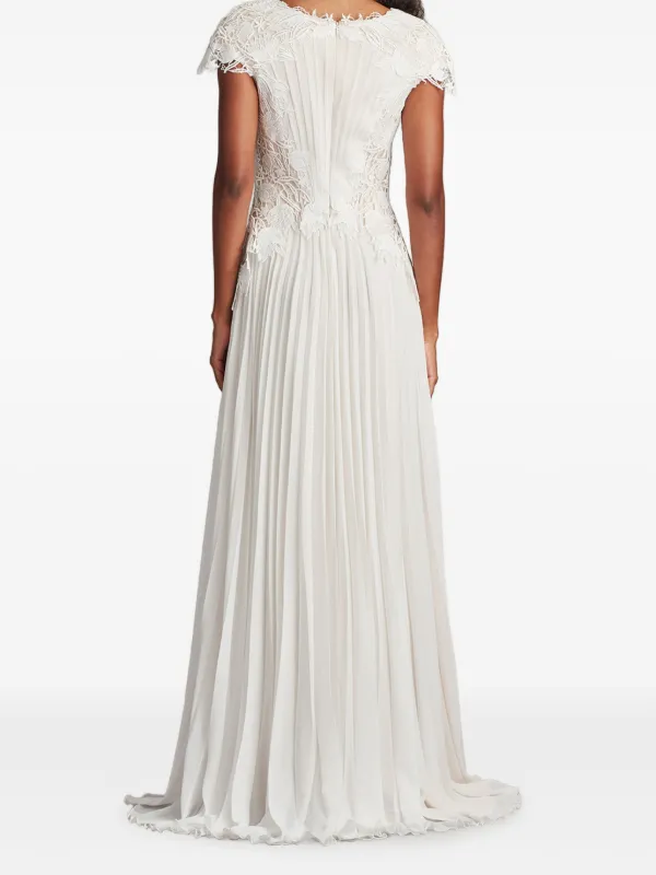 Tadashi Shoji Pleated lace-embellished Gown White FARFETCH IN