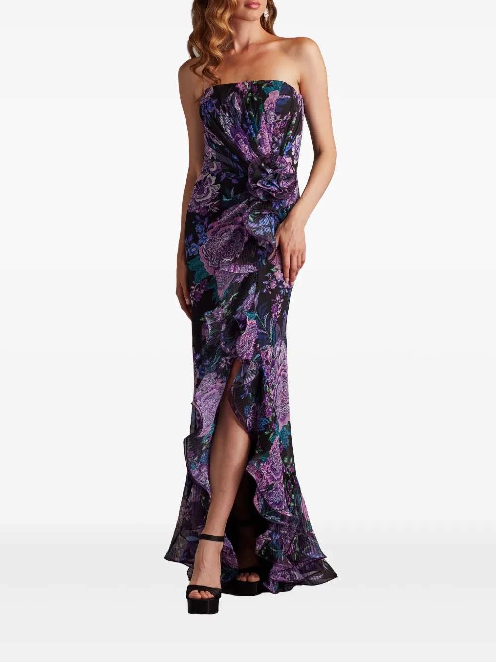 Tadashi Shoji Strapless avondjurk met bloemenprint - Zwart