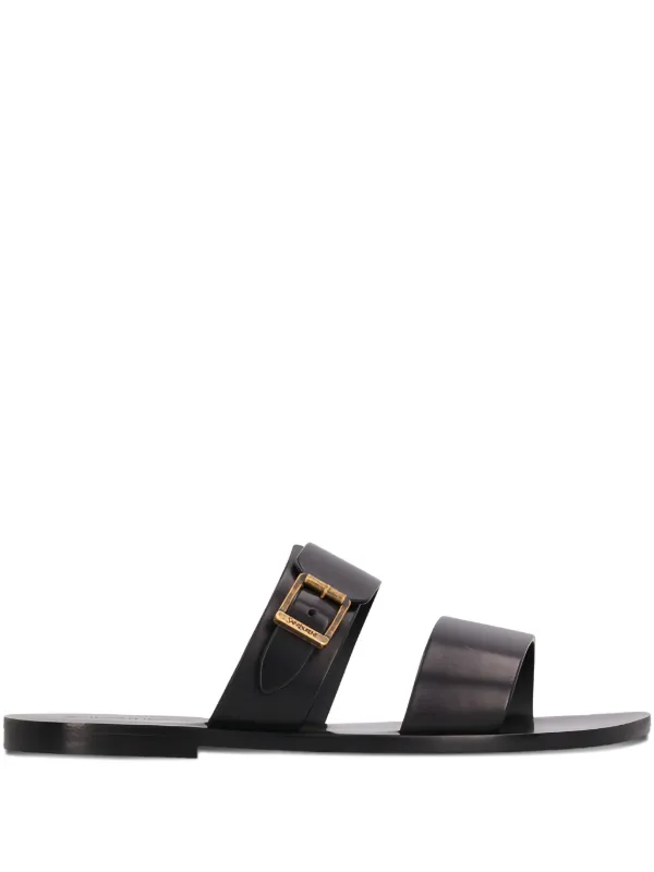 Saint Laurent IOS Buckle Leather Sandals in Black