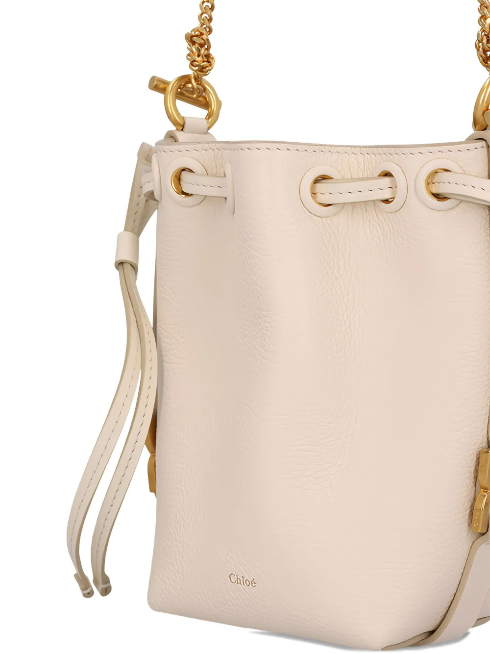 Chloé Drawstring Leather Bucket Bag In Neutral