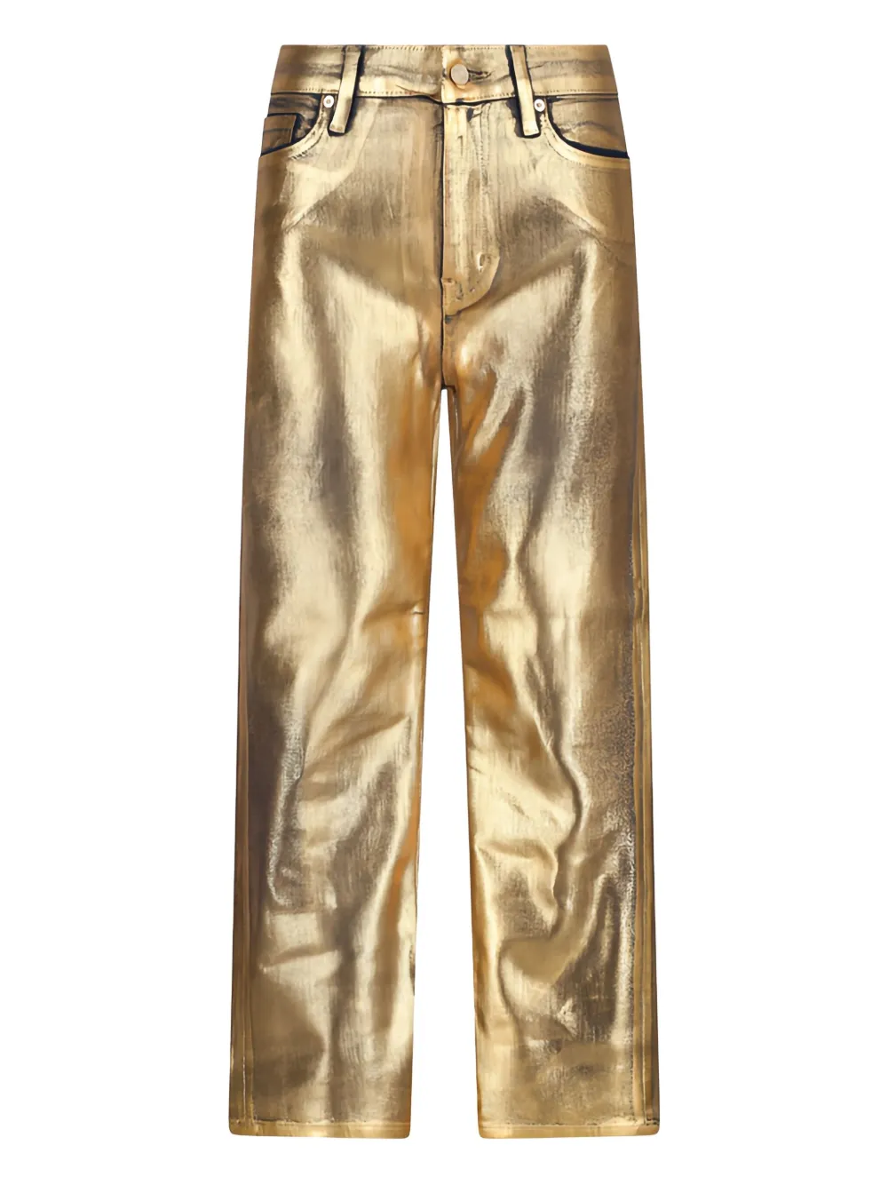 metallic-finish trousers