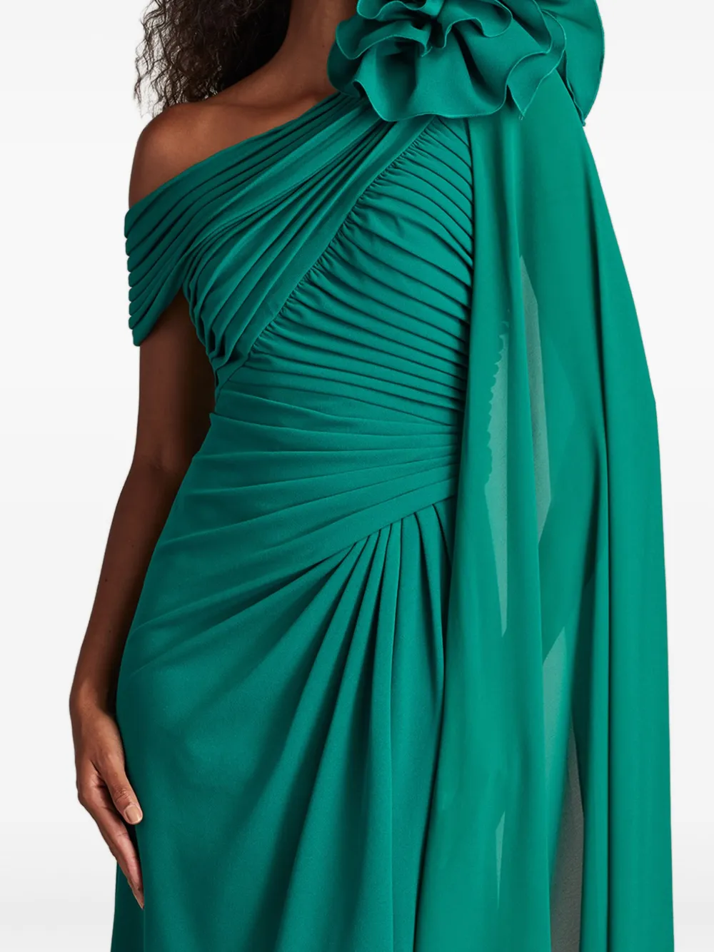 Tadashi Shoji Gedrapeerdee off-shoulder avondjurk Groen
