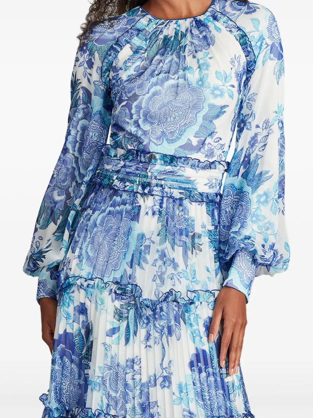 Tadashi Shoji Gelaagde maxi-jurk met bloemenprint Blauw