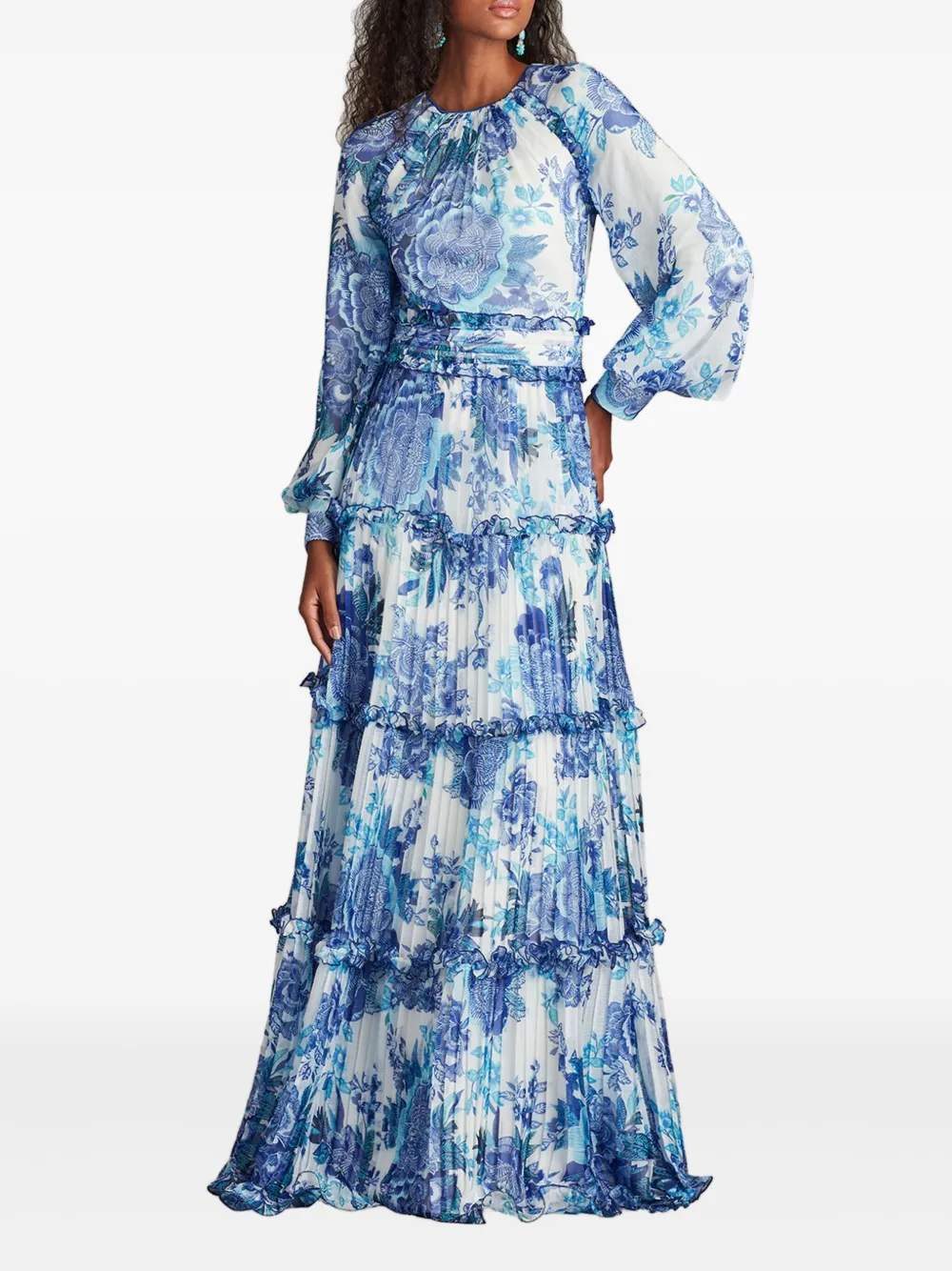 Tadashi Shoji Gelaagde maxi-jurk met bloemenprint Blauw