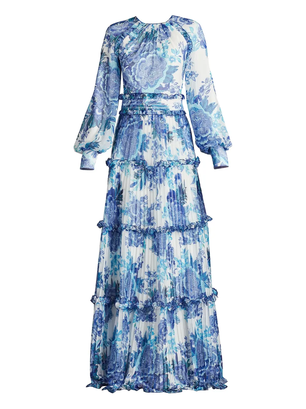 Tadashi Shoji Gelaagde maxi-jurk met bloemenprint Blauw