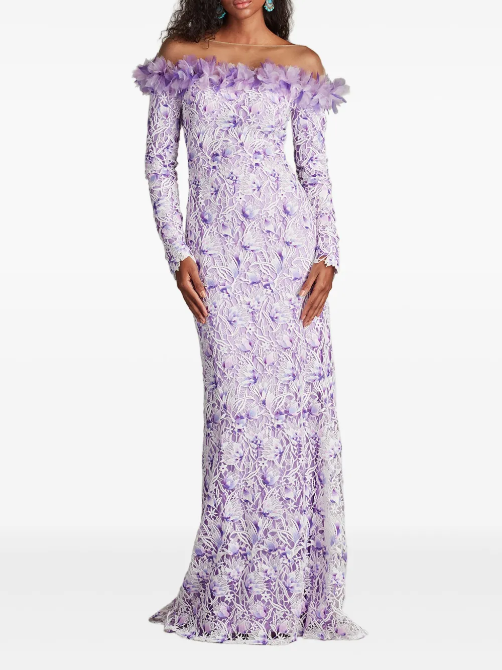 Tadashi Shoji Off-shoulder avondjurk met bloemenkant - Paars