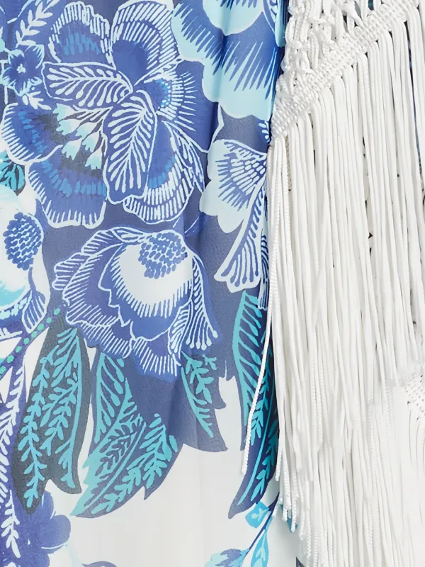 【TADASHI SHOJI】MAIR フローラル フリンジ ラップドレス Tadashi Shoji Chiffon Floral Print V Neck Cap Sleeve Ruffle
