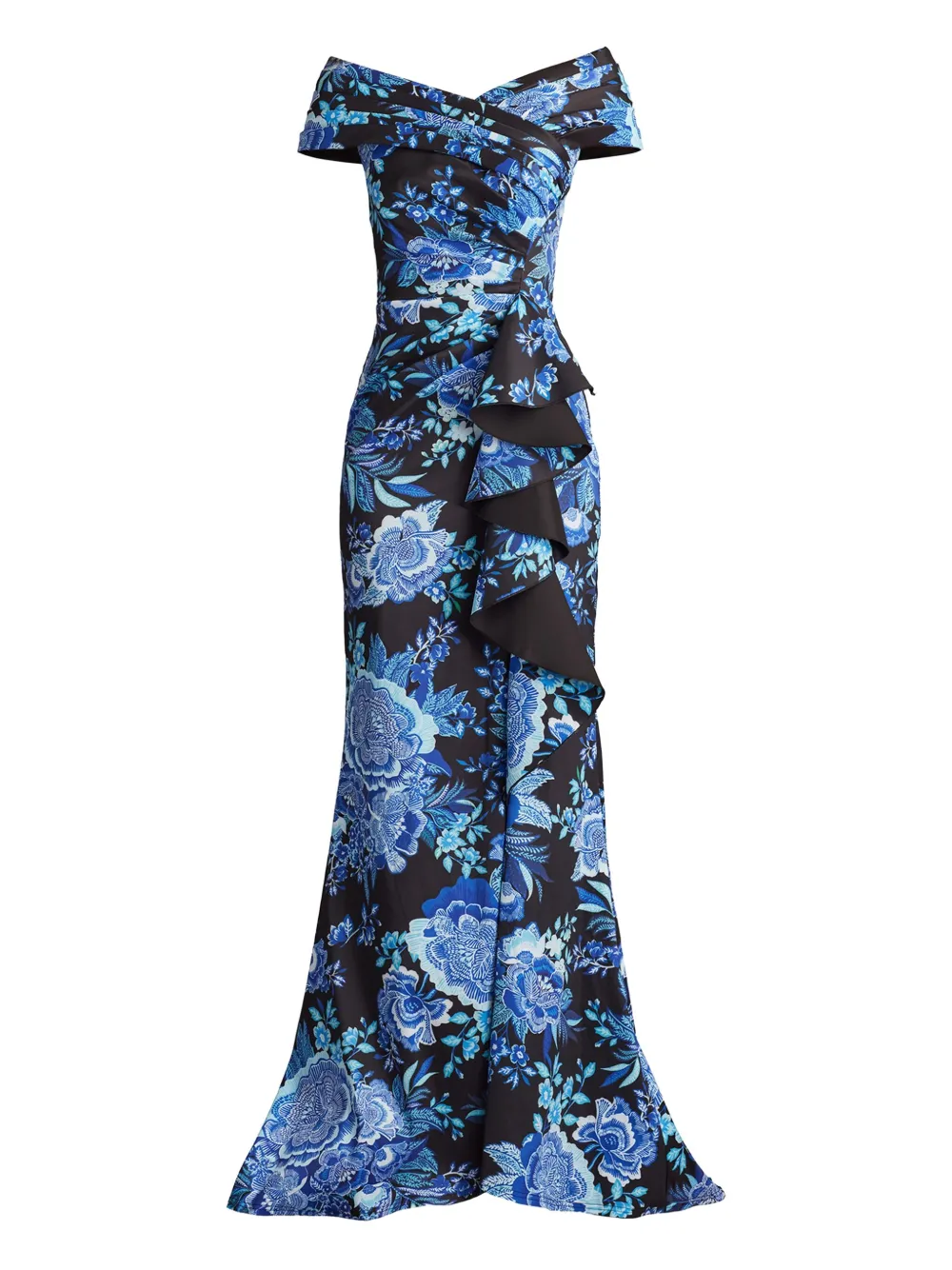 Tadashi Shoji Off-shoulder avondjurk met bloemenprint Zwart