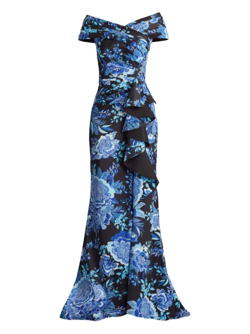 Robe longue fleurie à épaules dénudées - Tadashi Shoji - Modalova