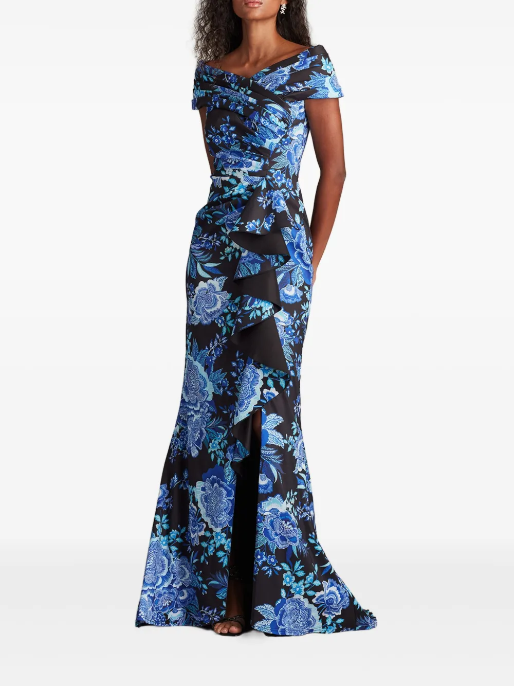 Tadashi Shoji Off-shoulder avondjurk met bloemenprint - Zwart