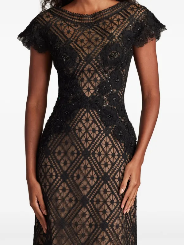 tadashi shoji black lace dress Tadashi Shoji Jasi lace-panel Evening Gown | Black