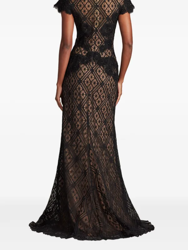 Tadashi Shoji Jasi lace-panel Evening Gown | Black | FARFETCH